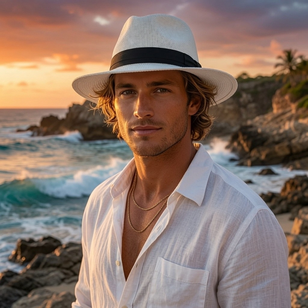 White Paper Straw Fedora Hat Black Band One Size Summer Trilby VG Unisex